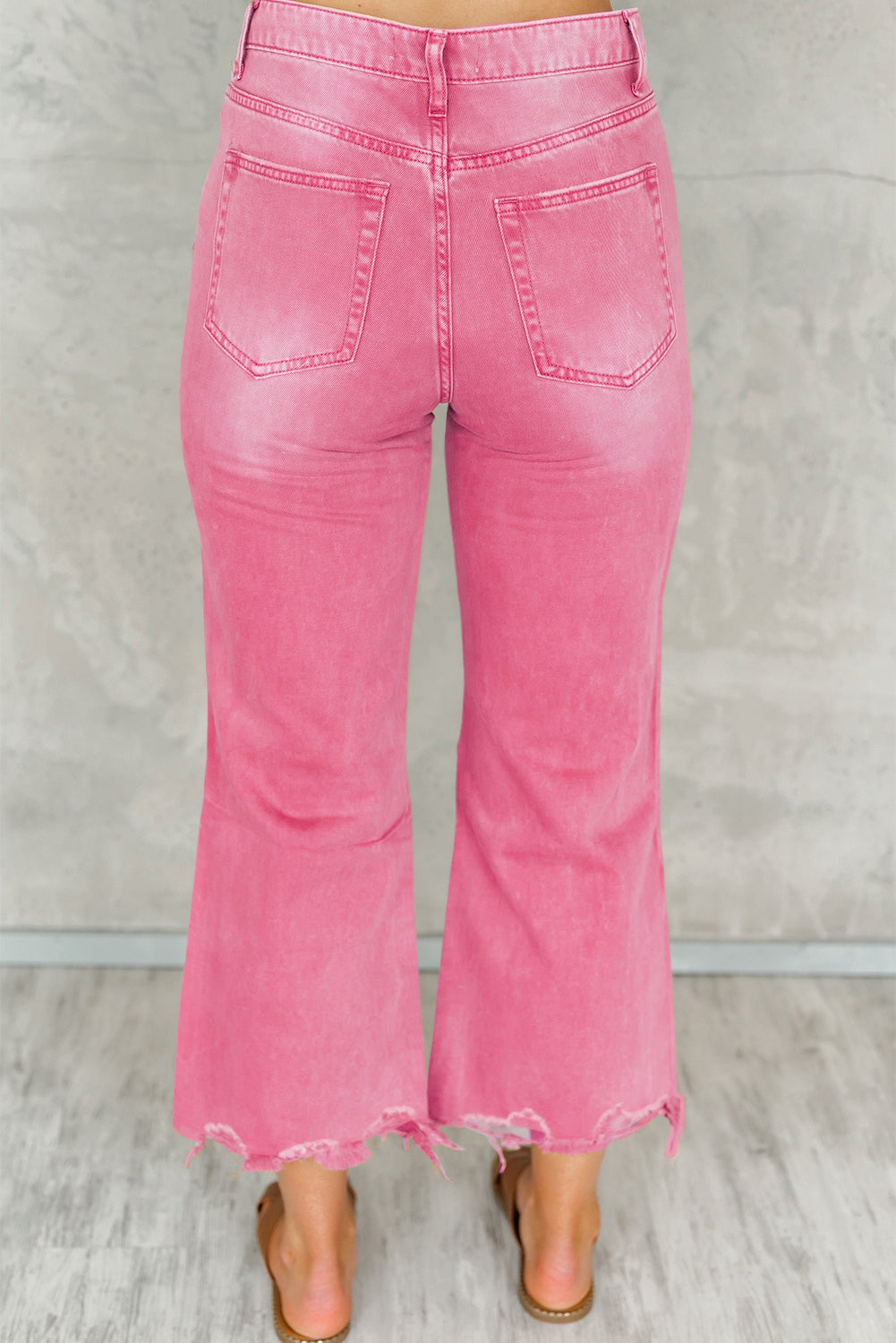 Peach Blossom Distressed Hollow-out High Waist Cropped Flare Jeans