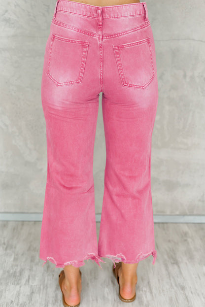 Peach Blossom Distressed Hollow-out High Waist Cropped Flare Jeans