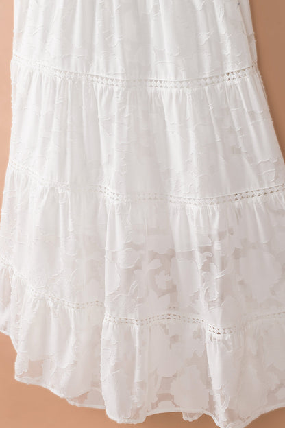 White Off-the-shoulder Ruffled Lace Maxi Dress