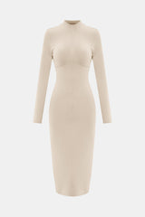 Zip Up Cutout Drawstring Detail Midi Bodycon Dress Beige clothes dress dresses midi dress midi dresses S.N Ship From Overseas trend
