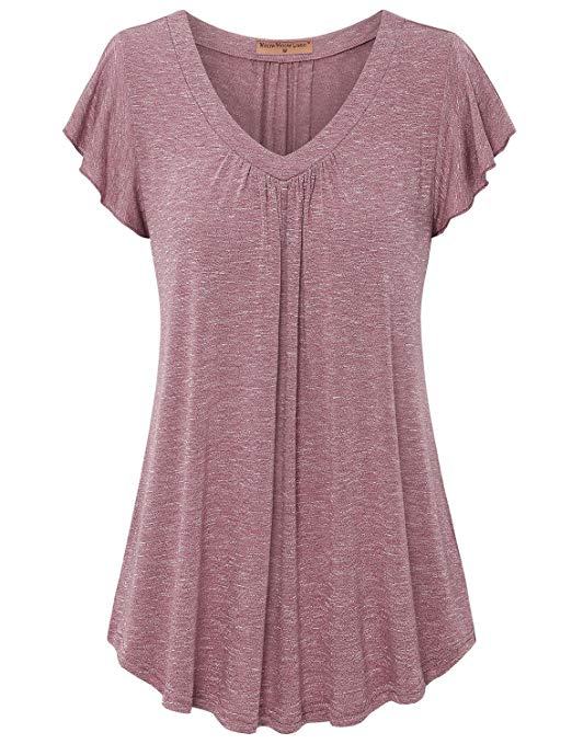 Women's Pleated Short Sleeve Blouse Top Tunic Shirt