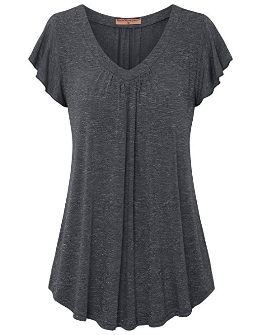 Women's Pleated Short Sleeve Blouse Top Tunic Shirt