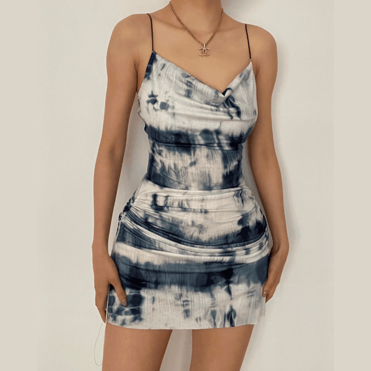 Cowl neck tie dye cami mini dress