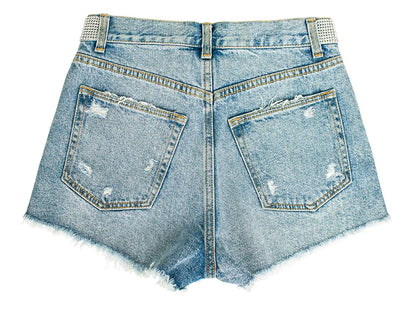 BROAD-LEGGED TIDE SRILL CHAIN DENIM SHORTS