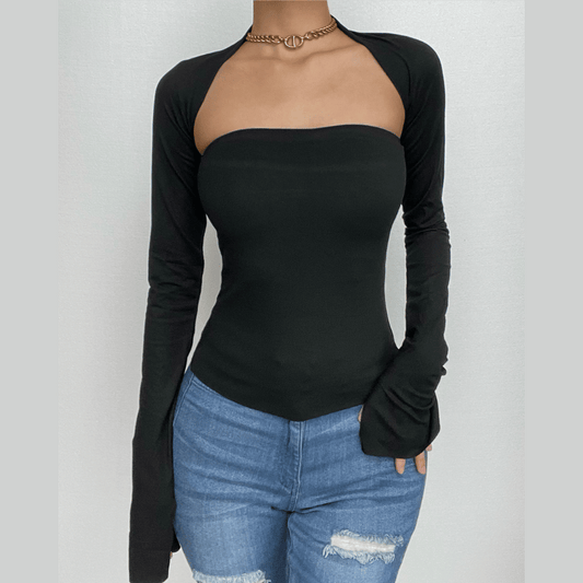 Solid long sleeve shrug slit 2 piece tube top