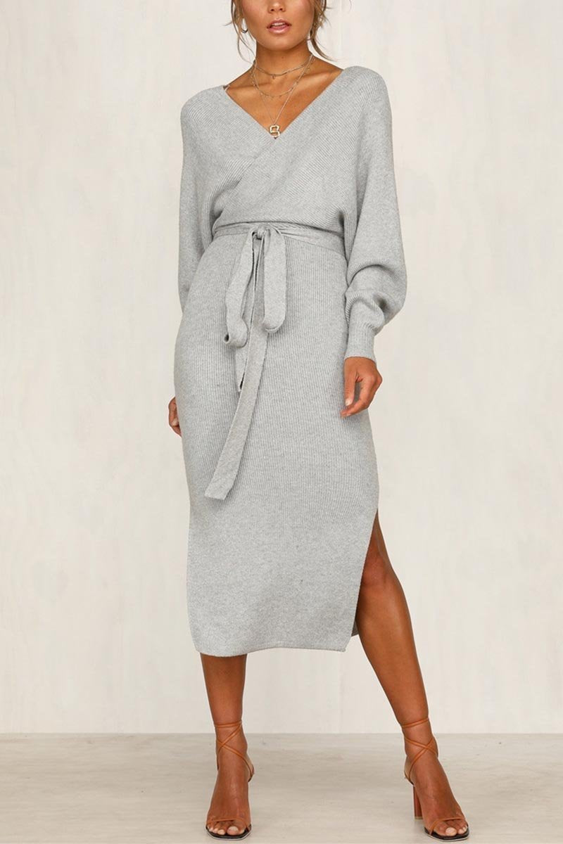 CityHottie V Neck Backless Sweater Dress(5 Colors)