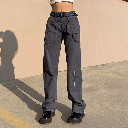 CityHottie - Vintage Streetwear Cargo Pants Women Harajuku Street Loose Straight Women Jeans Casual Slim Versatile High Waisted Jeans Pants