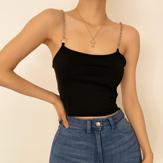 Metal chain open back crop cami top - Halibuy