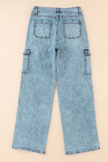 Sky Blue Cool Cargo Style Wide Leg Jeans