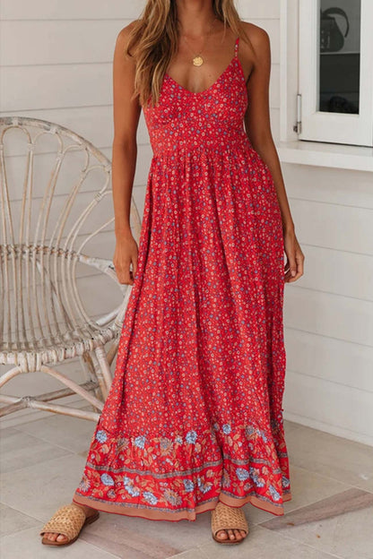 Bohemian V Neck Floral Maxi Dress