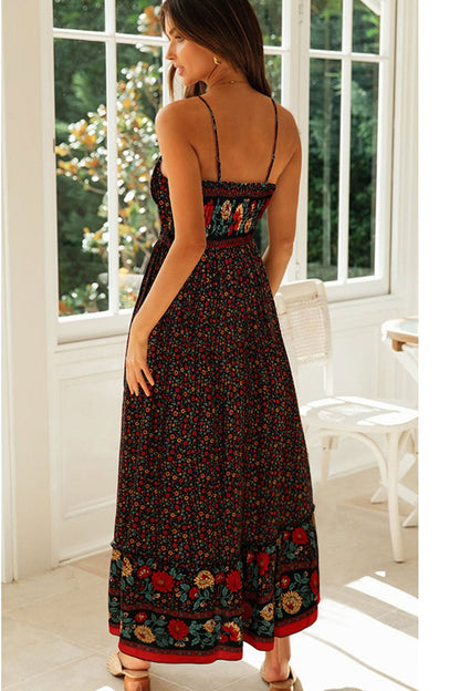 Bohemian V Neck Floral Maxi Dress