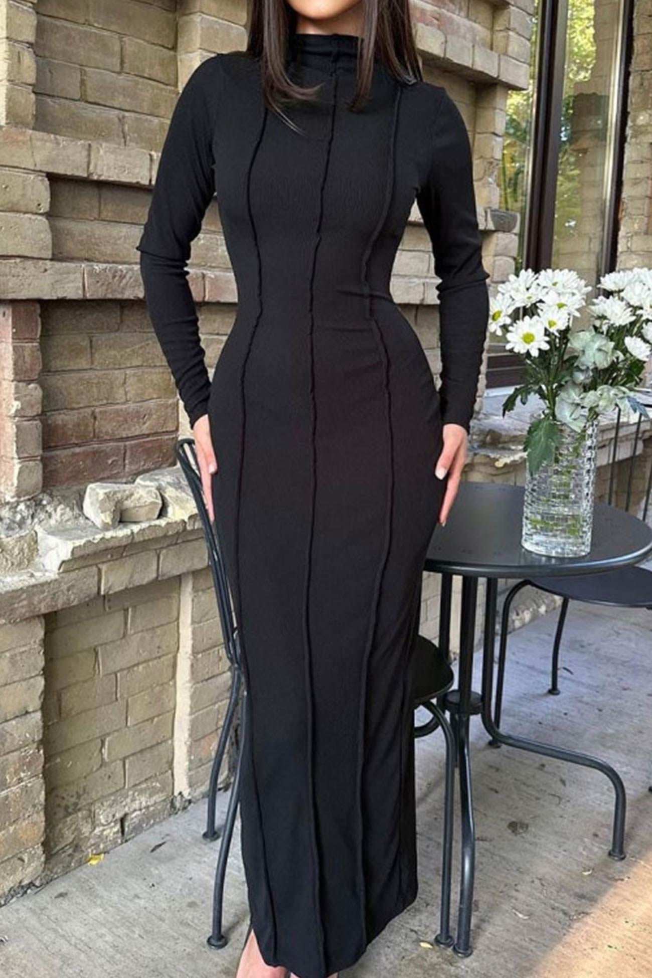 Crew Neck Bodycon Slit Dress