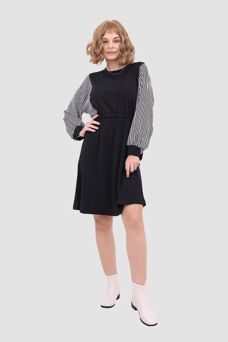 Drawstring Waist Long Sleeve Dress