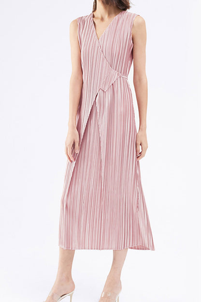 Fully Pleated Glossy Tie-Strap Dress