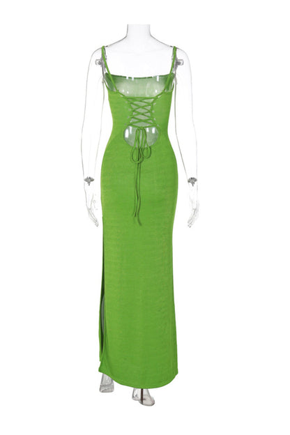 Green Tie-back Side Split Cami Dress