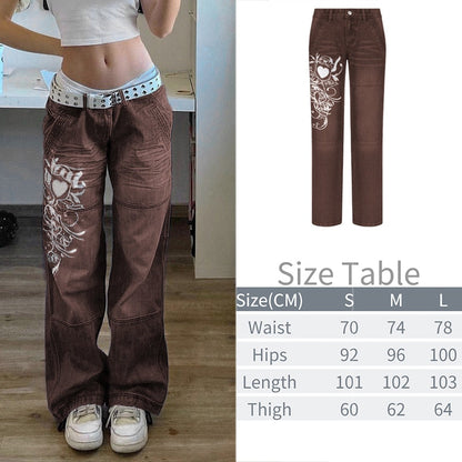 CityHottie - New Printed Baggy Y2K Jeans Women's Low Waist jeans Autumn Winter Oversize Wide Leg Baggy Pants Casual Cargo Trousers