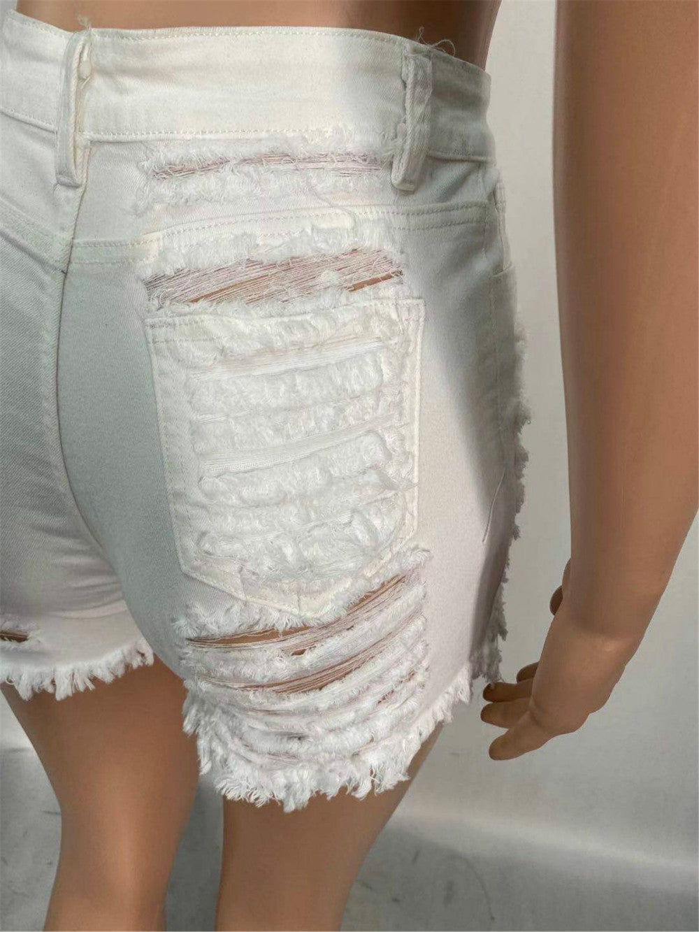 CityHottie - New Summer Ripped Hole Hollow Out Jeans For Women High Waist Sexy Tassels Cut Open Button Slim Denim Shorts Pants