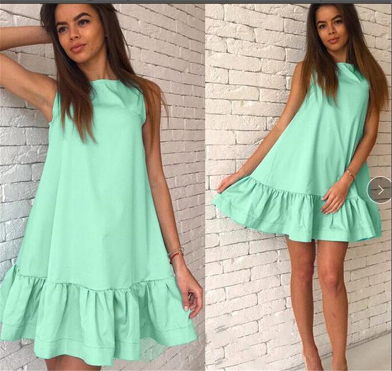 CityHottie - Women Female Short Sleeve Loose Mini Short A-line Dresses Summer Beach Casual Dress Candy Color S-XXL