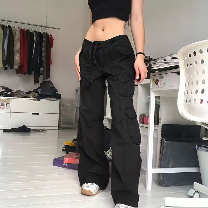 CityHottie - Vintage Streetwear Cargo Pants Women Harajuku Street Loose Straight Women Jeans Casual Slim Versatile High Waisted Jeans Pants