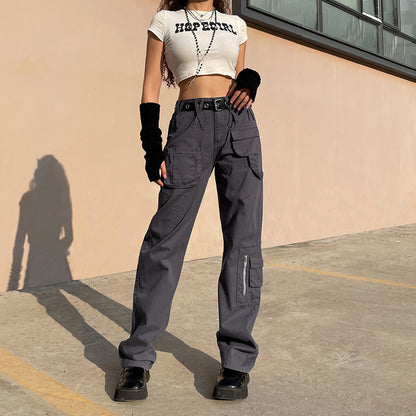 CityHottie - Vintage Streetwear Cargo Pants Women Harajuku Street Loose Straight Women Jeans Casual Slim Versatile High Waisted Jeans Pants