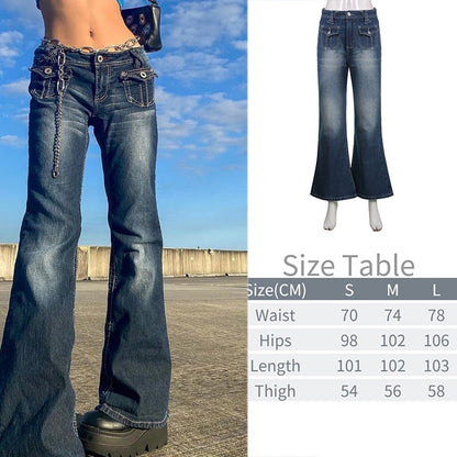 CityHottie - New Printed Baggy Y2K Jeans Women's Low Waist jeans Autumn Winter Oversize Wide Leg Baggy Pants Casual Cargo Trousers