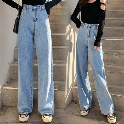 CityHottie - streetwear high waist women's fashion jeans woman girls women wide leg pants trousers female trousers denim bagge mom jeans