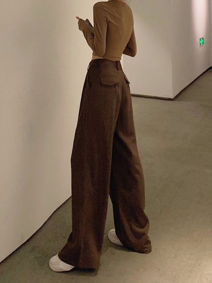 CityHottie - women Retro Solid Color Wild Straight Wide Leg Pants Female Spring New Korean Fashion High Waist Casual Long Pants