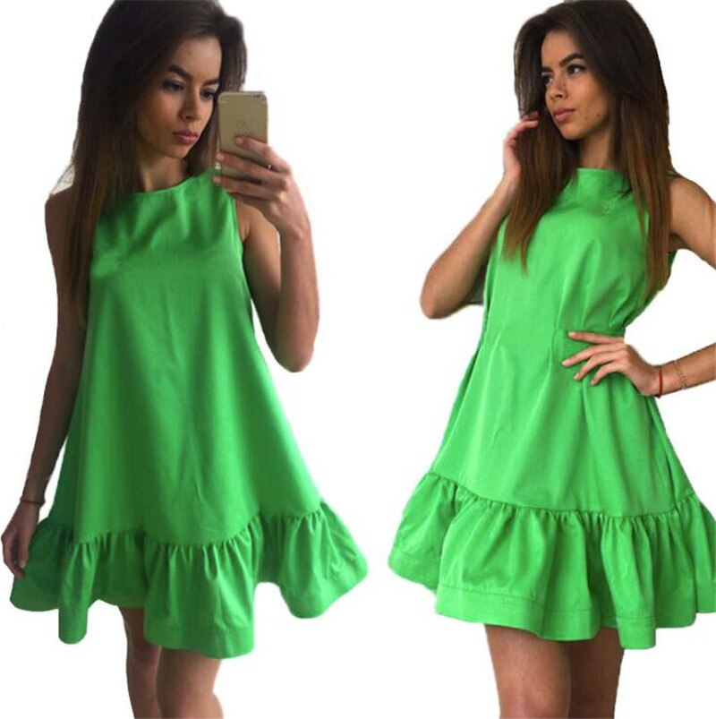 CityHottie - Women Female Short Sleeve Loose Mini Short A-line Dresses Summer Beach Casual Dress Candy Color S-XXL