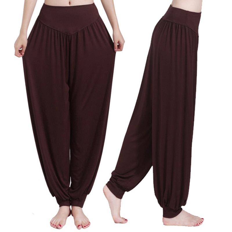 CityHottie - Women Harem Pants Casual Loose Cotton Solid Elastic Waist Wide Leg Pants Plus Size Loose Long Bloomers Trousers 15 Colors