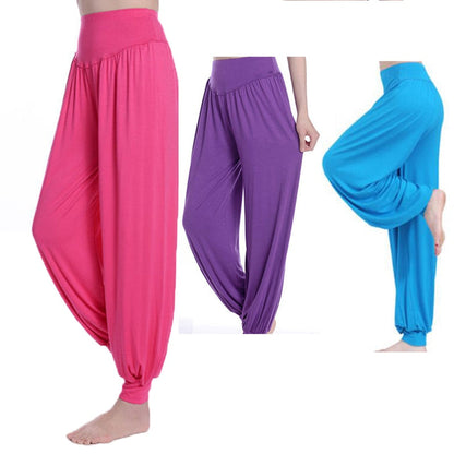 CityHottie - Women Harem Pants Casual Loose Cotton Solid Elastic Waist Wide Leg Pants Plus Size Loose Long Bloomers Trousers 15 Colors