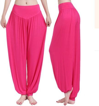 CityHottie - Women Harem Pants Casual Loose Cotton Solid Elastic Waist Wide Leg Pants Plus Size Loose Long Bloomers Trousers 15 Colors