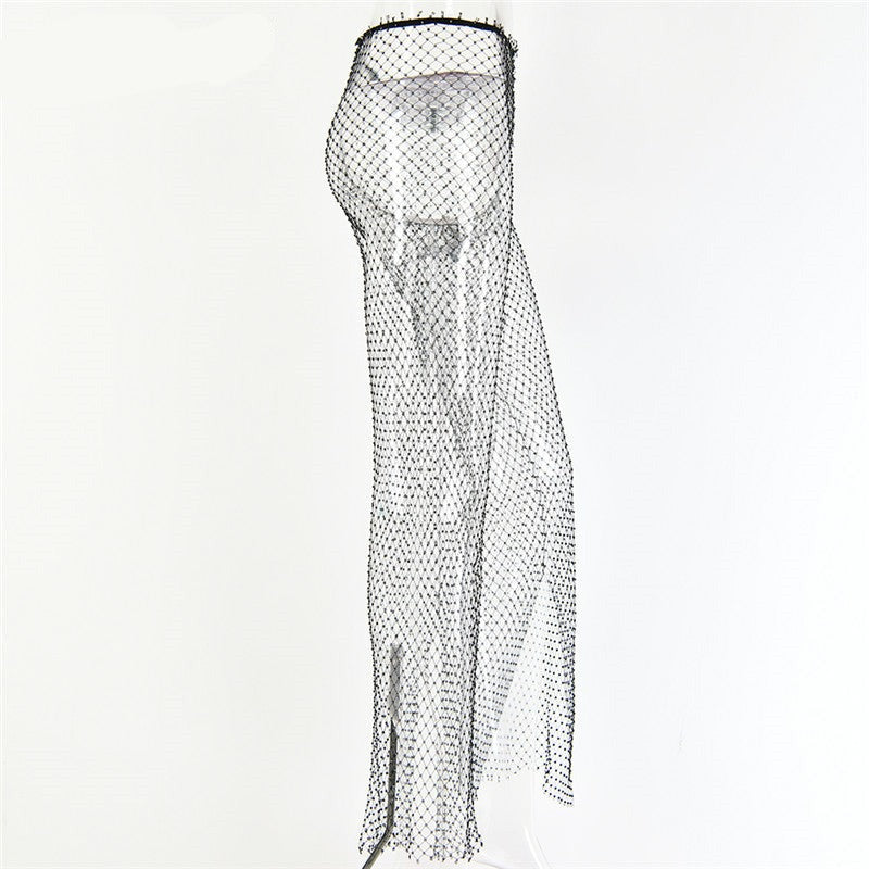 CityHottie - New Crystal Diamond Shiny Women Pants Summer Sexy Hollow Out Elastic Fishnet Trousers Fashion See Through Beachwear CityHottie