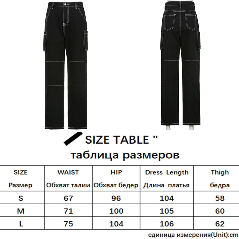 CityHottie - Womens Fashion Trends Pockets Patchwork Baggy Jeans Fashion Streetwear 100% Cotton Women Denim Trouser Loose Cargo Pants Korean Jeans Harajuku