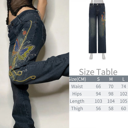 CityHottie - New Printed Baggy Y2K Jeans Women's Low Waist jeans Autumn Winter Oversize Wide Leg Baggy Pants Casual Cargo Trousers