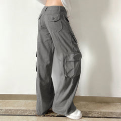 CityHottie - Fashion Women's Jeans Y2K High Street Waist Denim Trousers Drawstring Waist Flap Pocket  Baggy Jeans Loose Women's Classic Pants