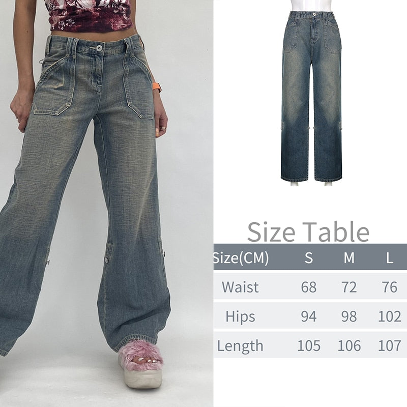 CityHottie - New Printed Baggy Y2K Jeans Women's Low Waist jeans Autumn Winter Oversize Wide Leg Baggy Pants Casual Cargo Trousers