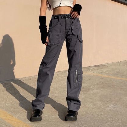 CityHottie - Vintage Streetwear Cargo Pants Women Harajuku Street Loose Straight Women Jeans Casual Slim Versatile High Waisted Jeans Pants