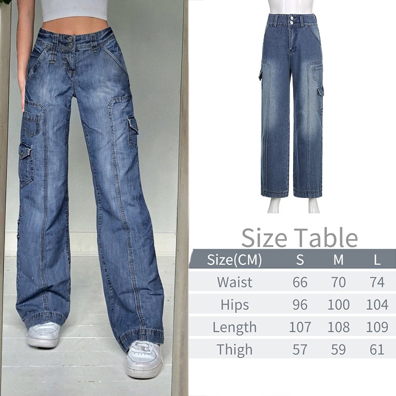 CityHottie - New Printed Baggy Y2K Jeans Women's Low Waist jeans Autumn Winter Oversize Wide Leg Baggy Pants Casual Cargo Trousers