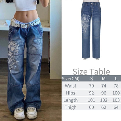 CityHottie - New Printed Baggy Y2K Jeans Women's Low Waist jeans Autumn Winter Oversize Wide Leg Baggy Pants Casual Cargo Trousers