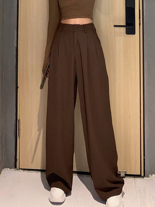 CityHottie - women Retro Solid Color Wild Straight Wide Leg Pants Female Spring New Korean Fashion High Waist Casual Long Pants