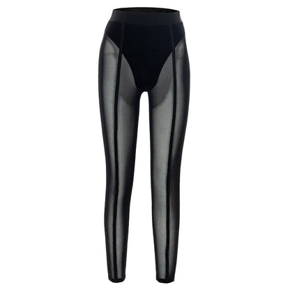 CityHottie - New Sexy See-through Black High Waist Long Trousers Casual Sweatpants Women Autumn Elastic Pencil Pants Mesh Leggings