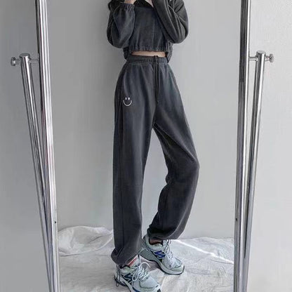 CityHottie - Smiley Embroidery Sweatpants