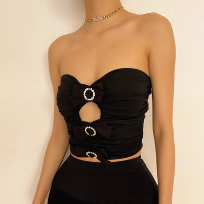 Hollow out bowknot tube top