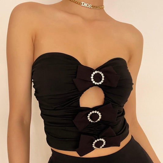 Hollow out bowknot tube top