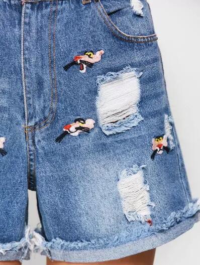 Fashion Embroidered Cutoffs Distressed Denim Shorts