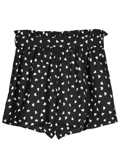 Trendy Tie Belt Heart Print Shorts