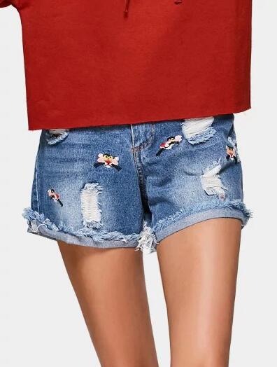 Fashion Embroidered Cutoffs Distressed Denim Shorts