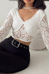 Lace Long Sleeve Backless Crop Top