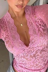 Lace V Neck Flares Sleeve Tops