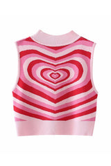 Contrast Color Heart Printed Knitted Tank